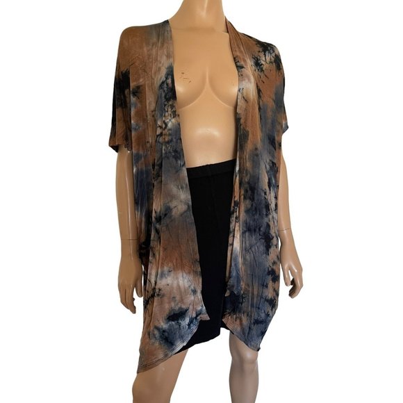 NWT Mauve Open Front Tie Dye Cardigan Oversized Blue Brown Gray Jacket -  Size M - Picture 3 of 6